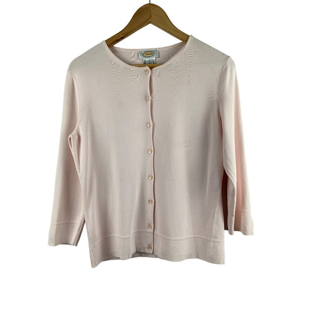 Talbots Womens Small Pink Cardigan Sweater 3/4 Sleeve Button-Front